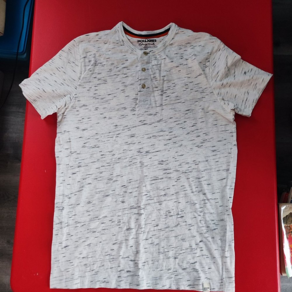 Jack & Jones Original 1/4 button up T-shirt white grey men's size L